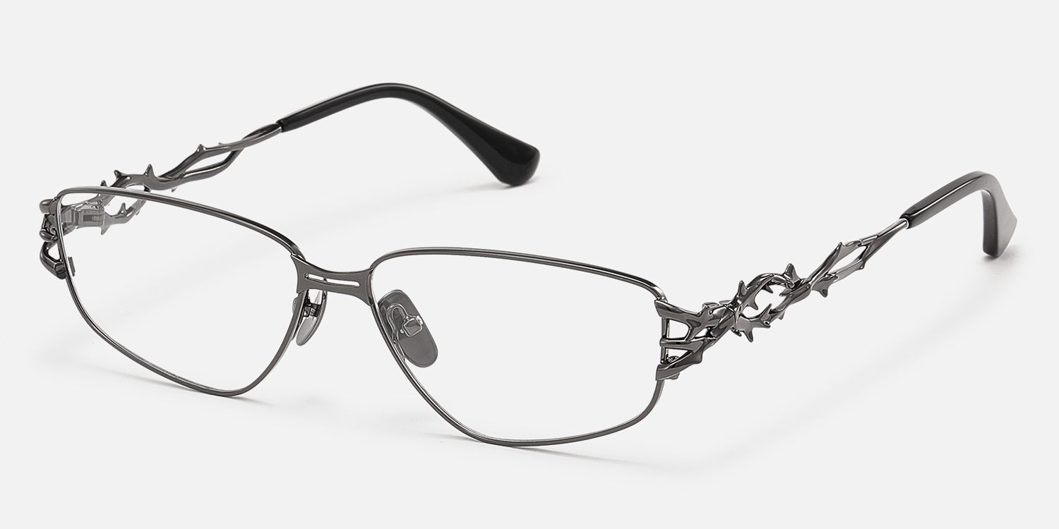 Spine - Geometric Metal Grey Eyeglasses | Vooglam Front View
