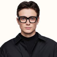 PIERCE - Square Black Eyeglasses with Studs | Vooglam On Model 2