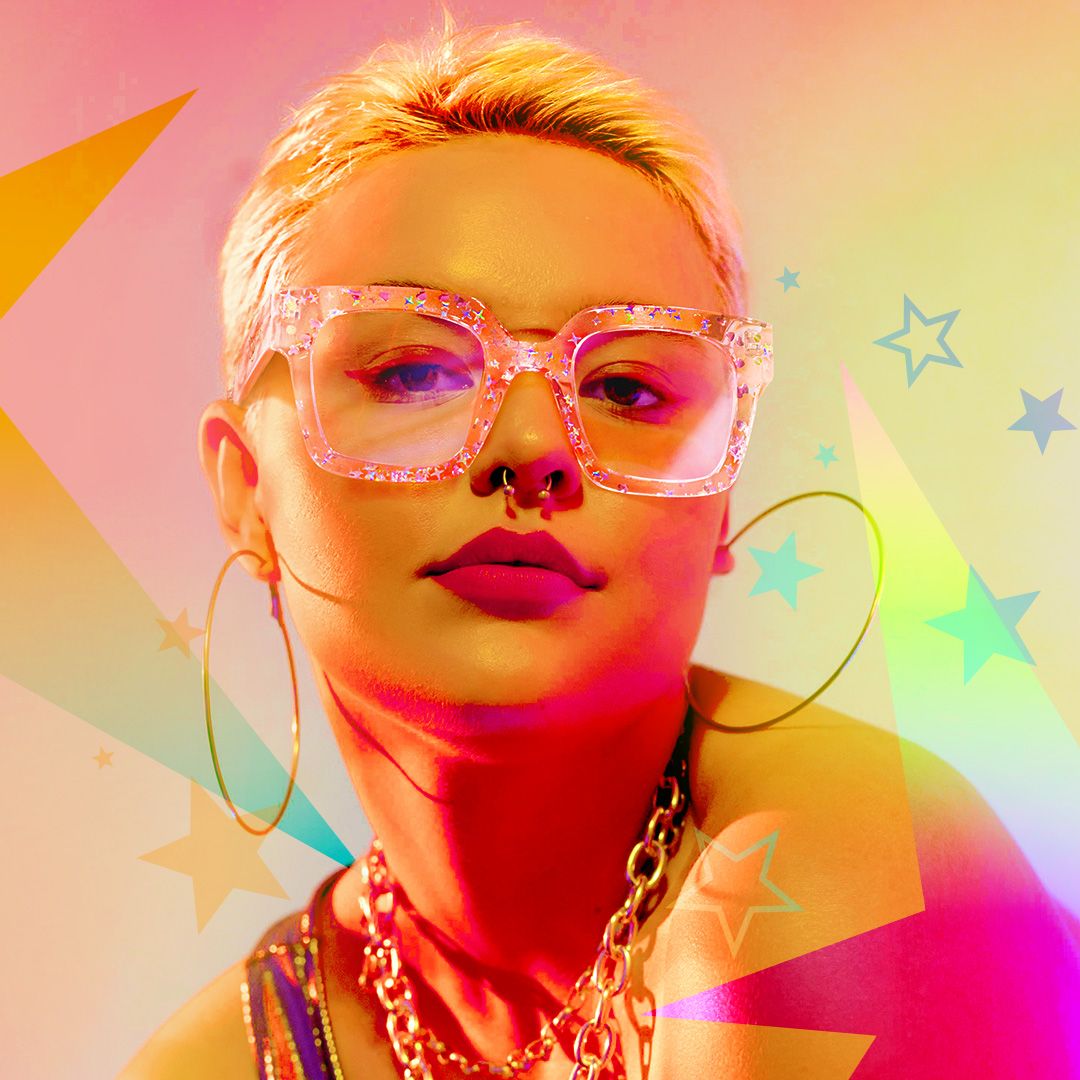 Najwa - Square Pink Eyeglasses | Vooglam On Model