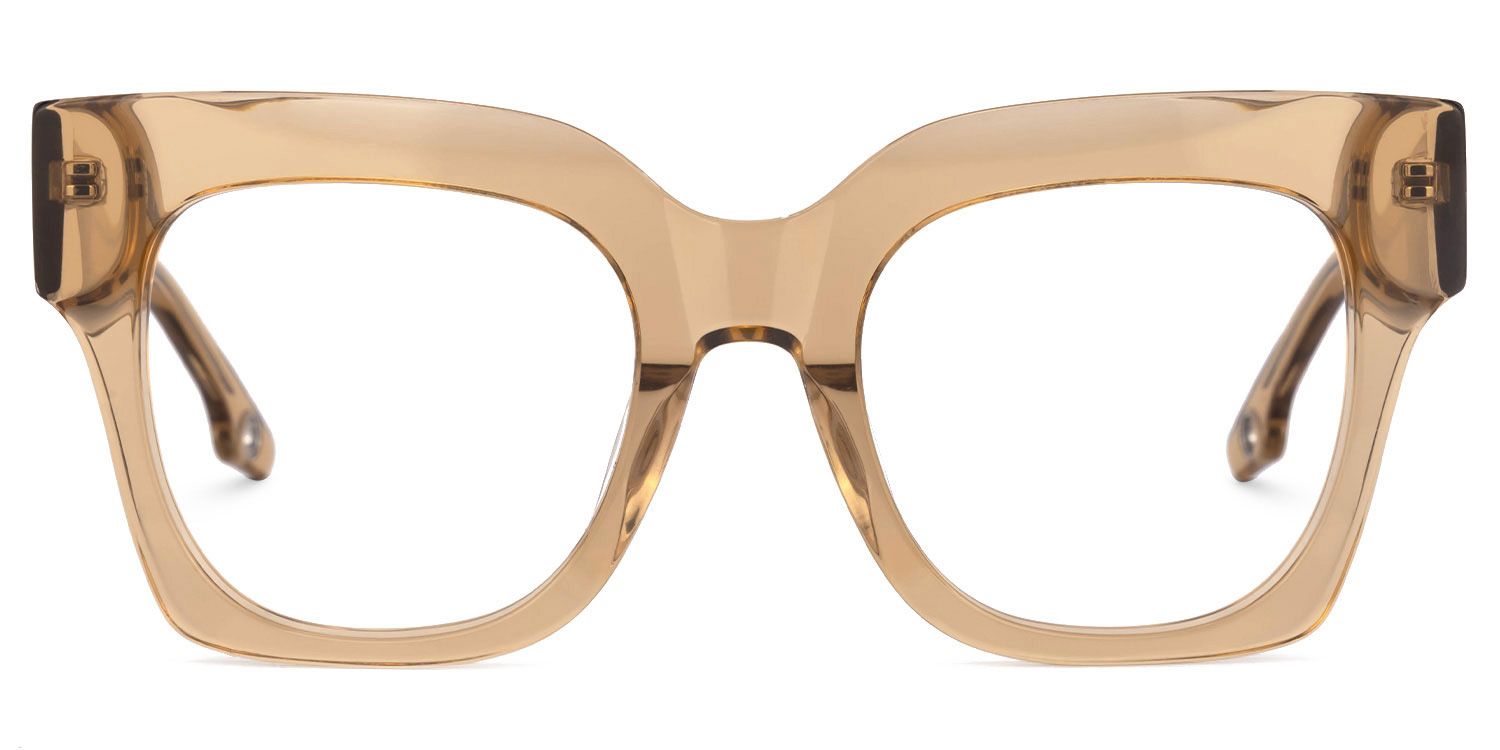 Egle - Square Champagne Eyeglasses | Vooglam Angle View