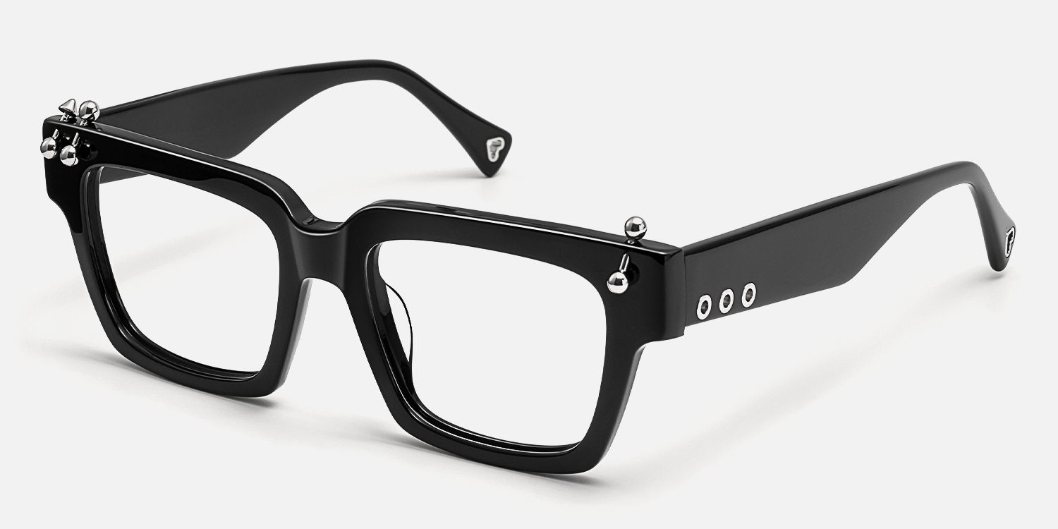PIERCE - Square Black Eyeglasses with Studs | Vooglam Front View