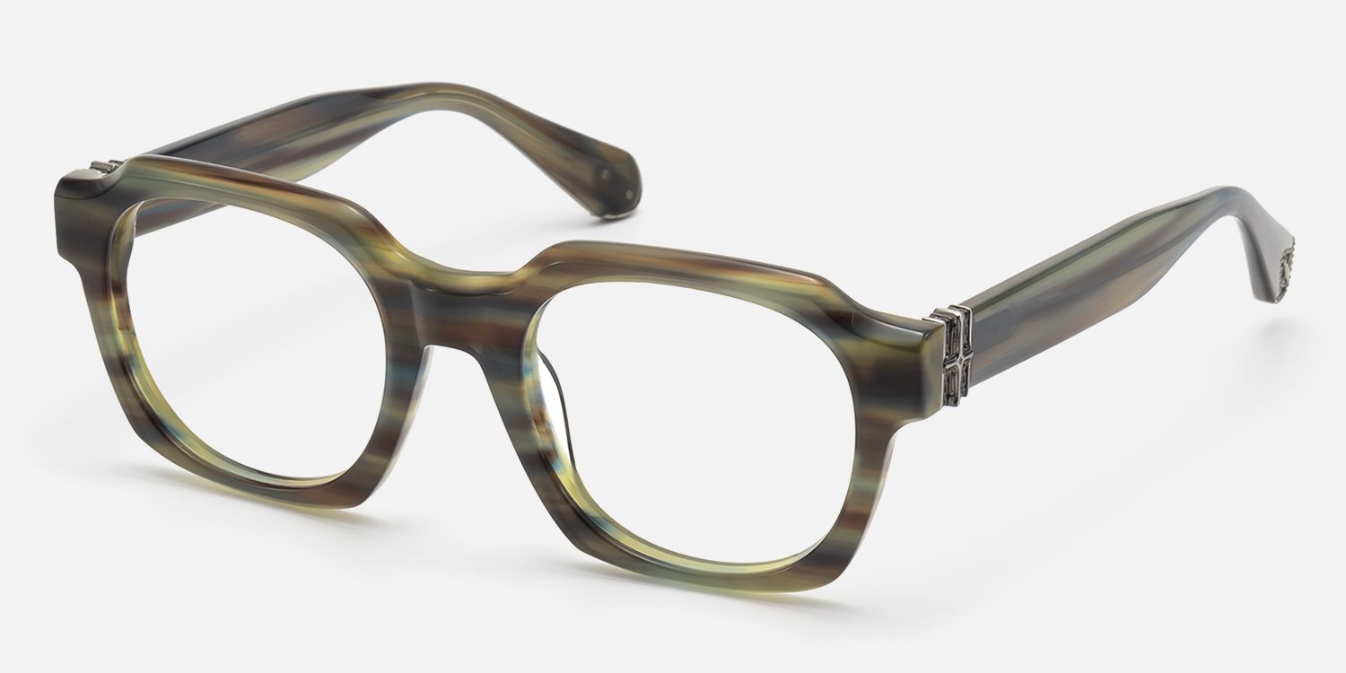 Vernon - Retro Olive Green Striped Eyeglasses | Vooglam Front View