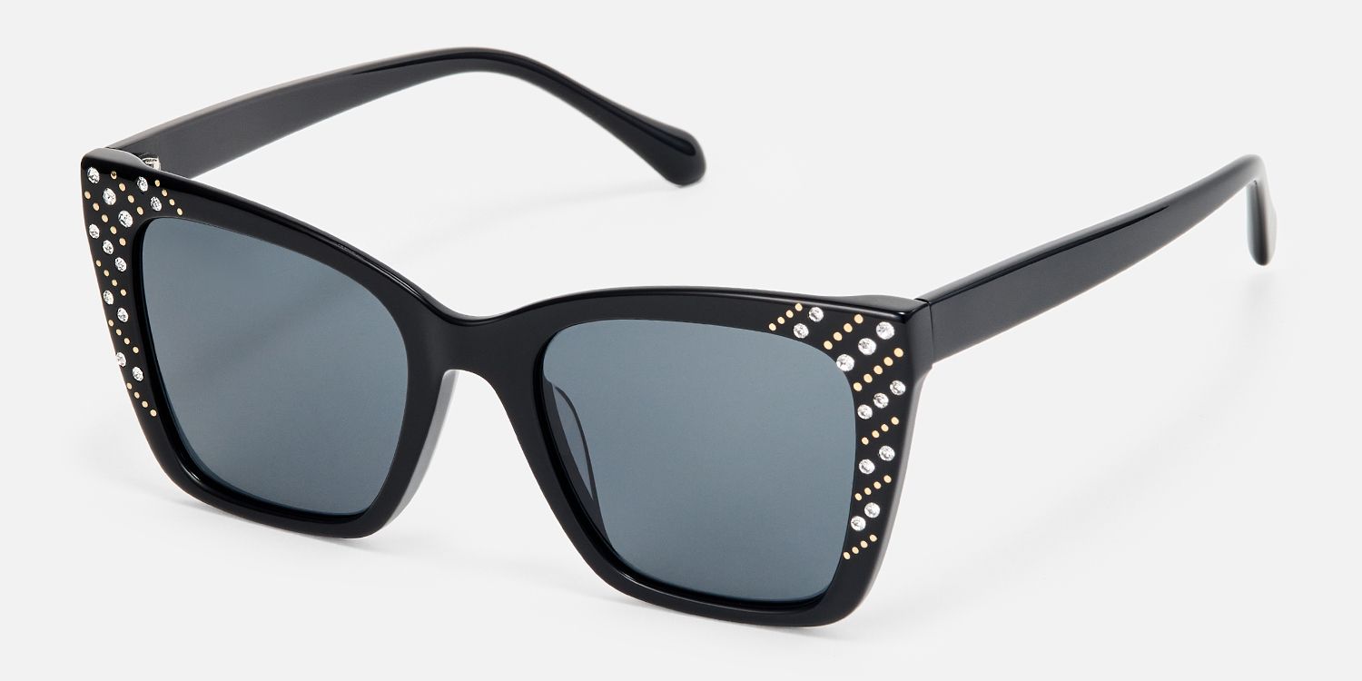 Glitz - Cat Eye Black Sunglasses | Vooglam Front View