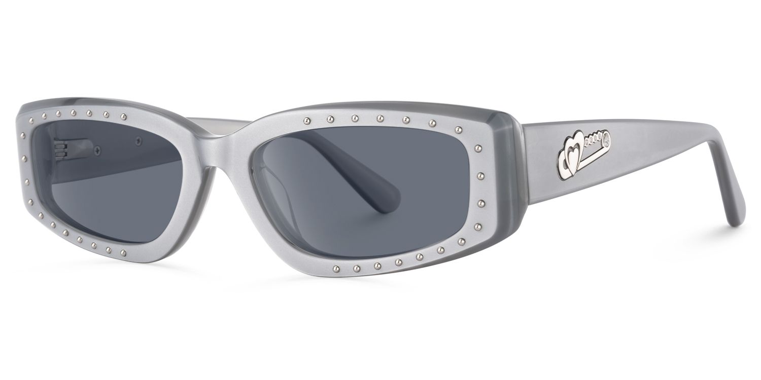 Quentin - Rectangle Silver Sunglasses | Vooglam Front View