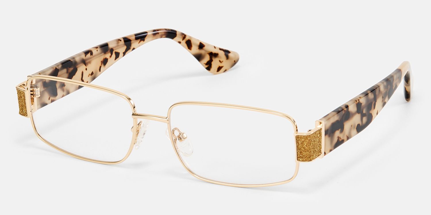 Alexandra - Rectangle Gold Eyeglasses | Vooglam Front View