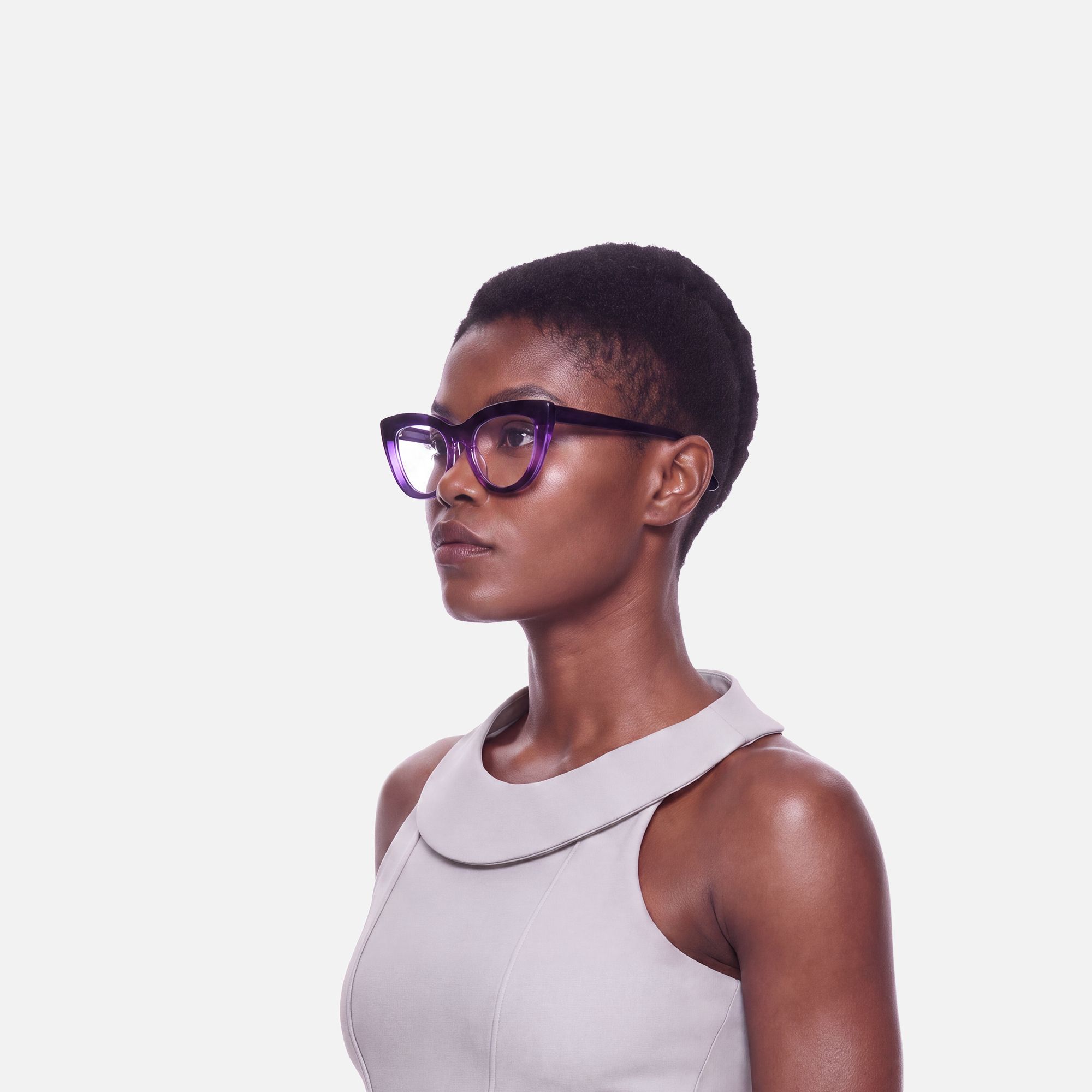 Pastora - Retro Cateye Purple Glasses | Vooglam On Model 3