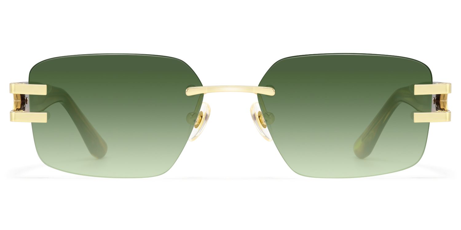 Aurum - Green Tint Rimless Sunglasses | Vooglam Product Details 1
