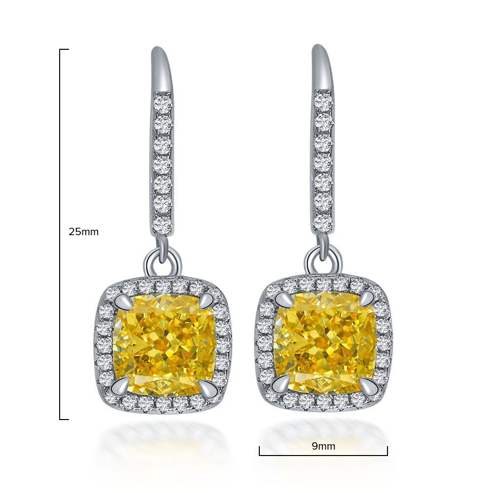 Stylish Fancy Yellow Square Pierced Earrings | Vooglam Angle View