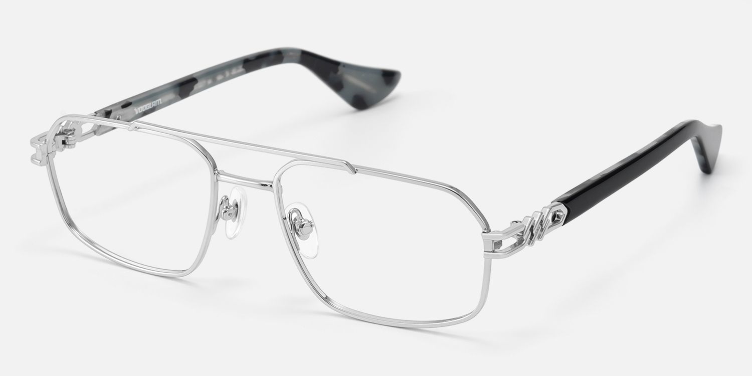 Lacey - Thin Metal Aviator Silver Glasses | Vooglam Front View
