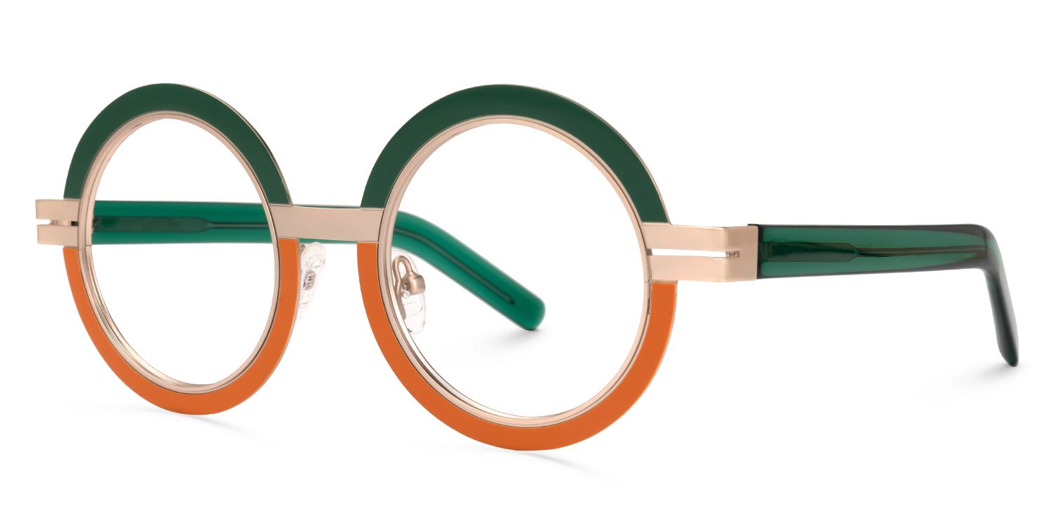 Adino - Round Green/Orange Eyeglasses | Vooglam Front View