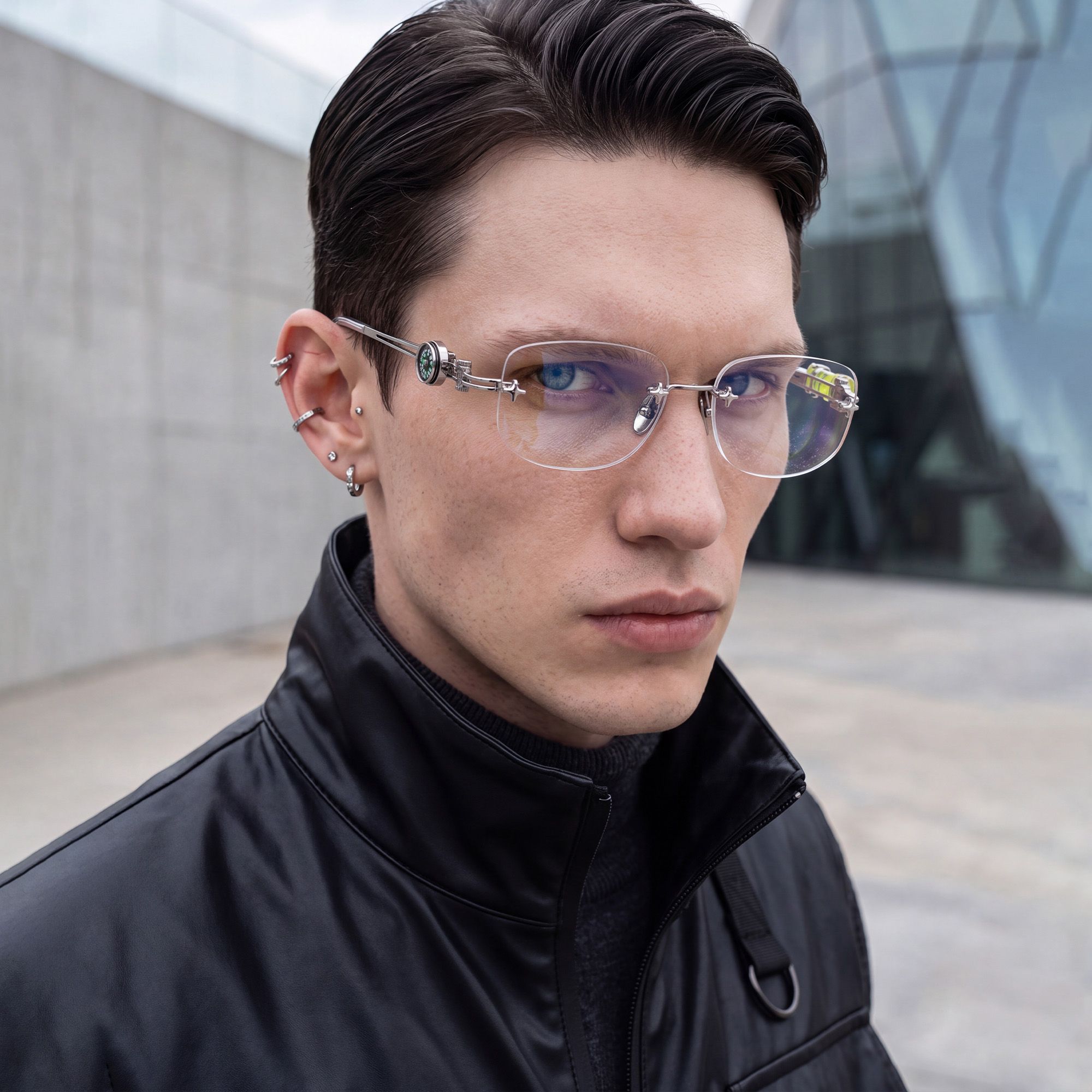 Explore the design story of The Utilitarian - Silver Rimless Compass Glasses | Vooglam 2