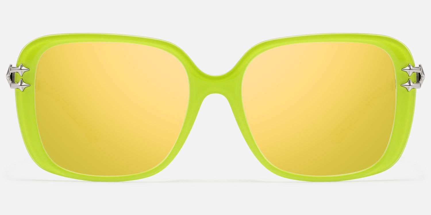 Nova - Neon Green Gold Mirrored Double Wire Shades by Vooglam - Angle View