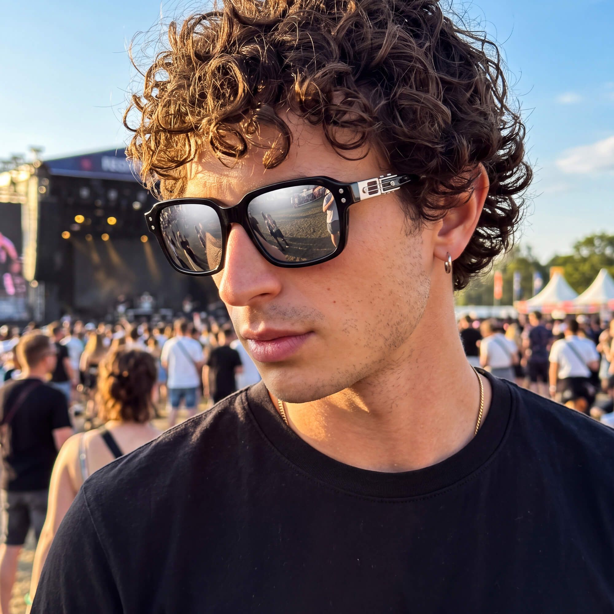 Vooglam Street Style in Real Life: Anacortes - Silver Mirrored Horn Rim Guitar Shades by Vooglam