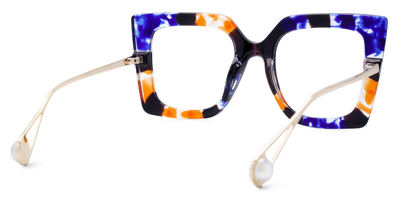 Adrienne - Square Blue Floral Eyeglasses | Vooglam Side View