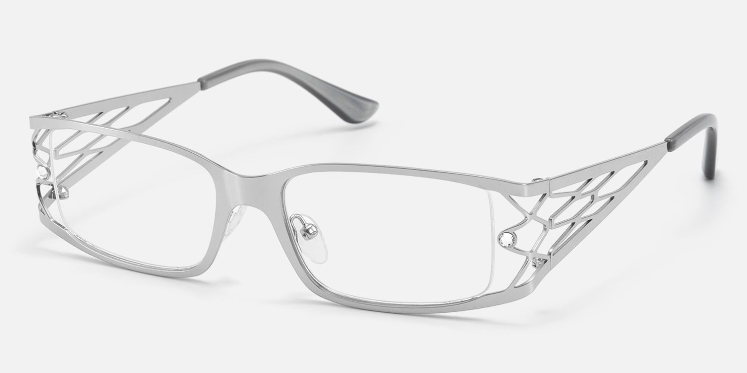 Rainey - Rectangle Silver Eyeglasses | Vooglam Front View