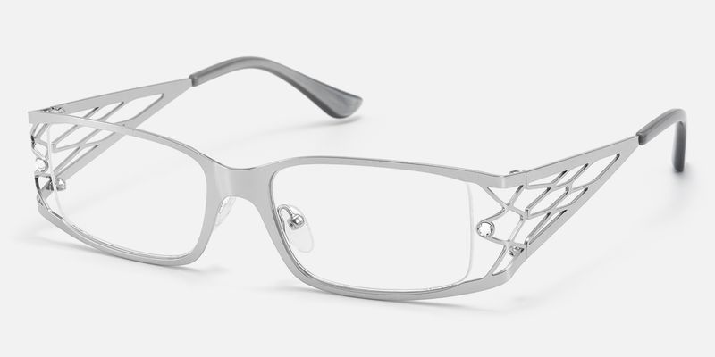 Rainey - Rectangle Silver Eyeglasses | Vooglam
