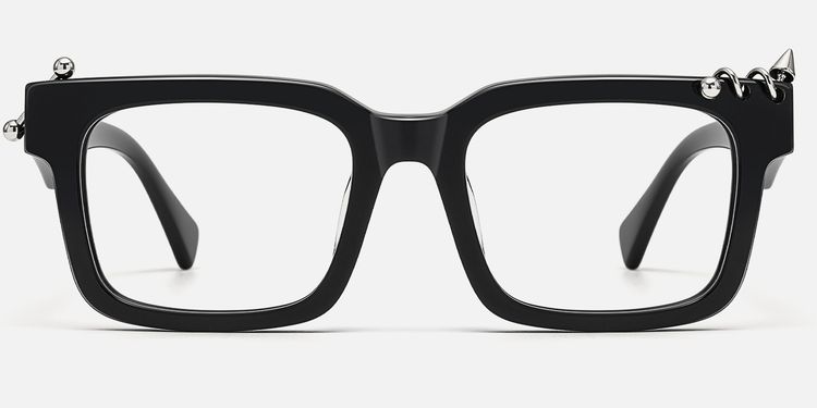 Spike - Pierced Thick Black Rectangle Glasses | Vooglam