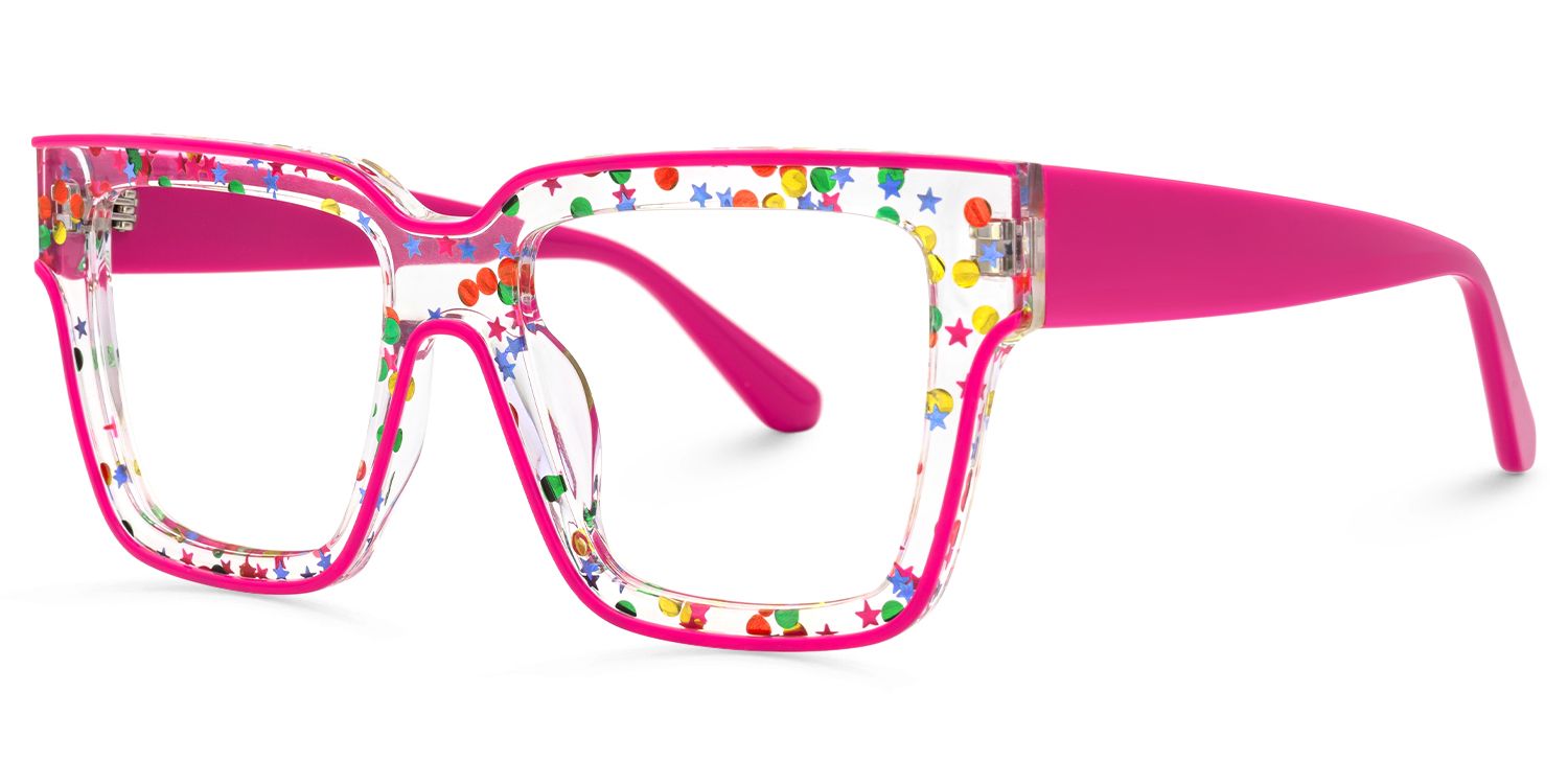 Naiya - Square Pink Glitter Eyeglasses | Vooglam Front View