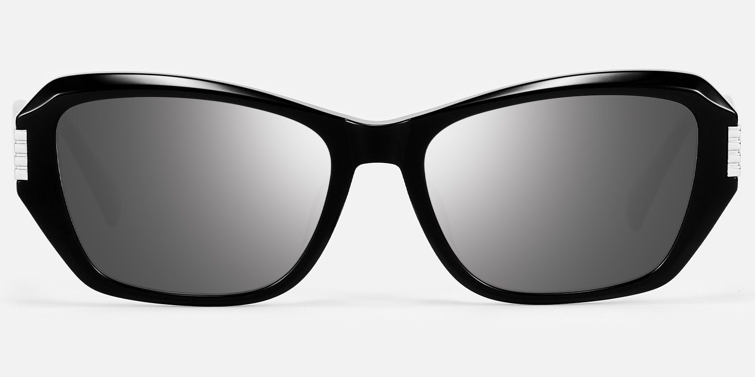 Flicker - Geometric Black Bug Eye Sunglasses | Vooglam Angle View
