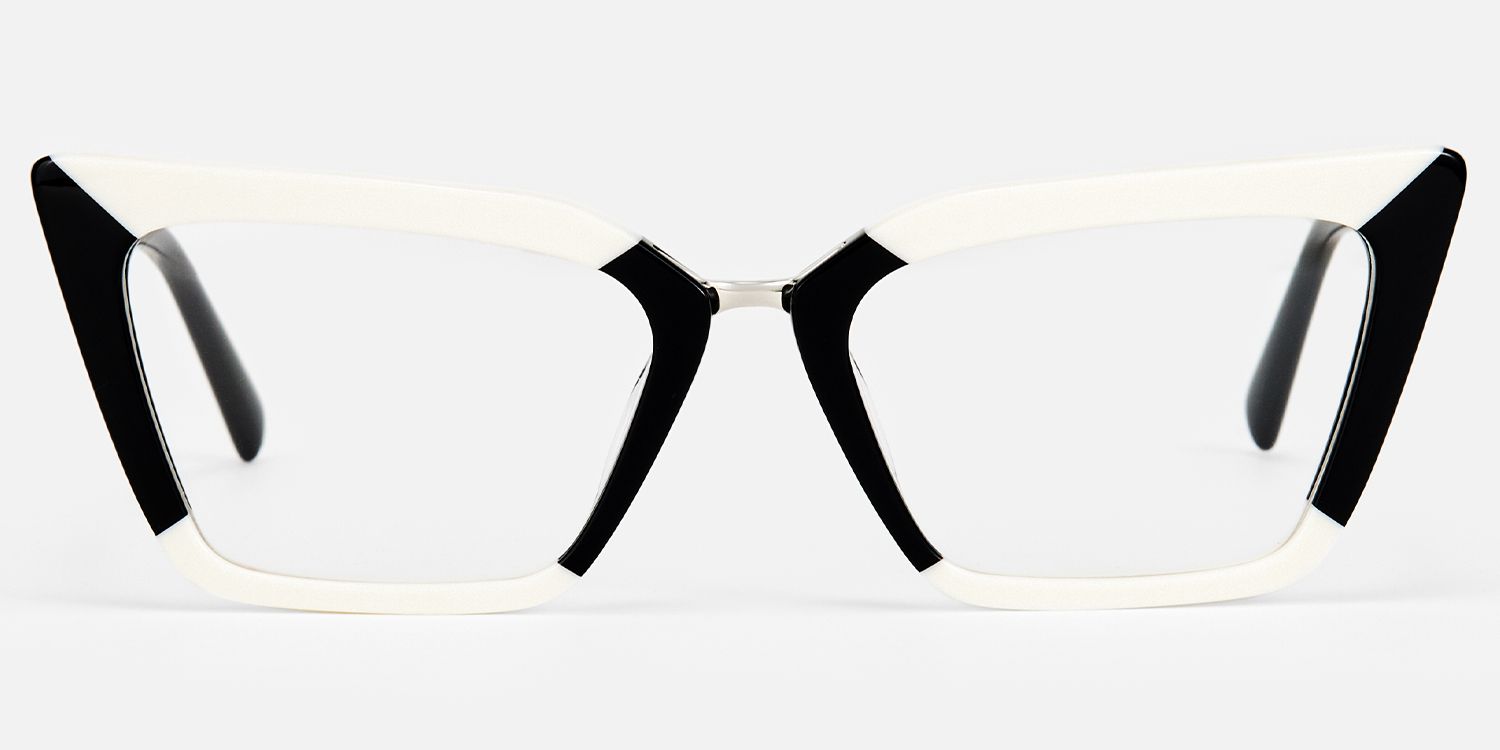 Petrie - Retro Bold Black & White Cat-Eye Glasses product detail 2