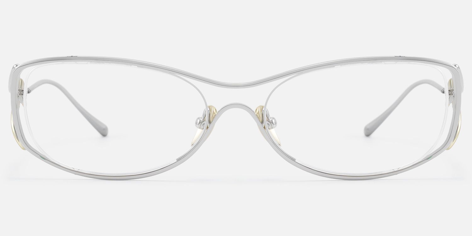 Okinawa - Silver Metal Double Wave Temple Glasses | Vooglam Angle View