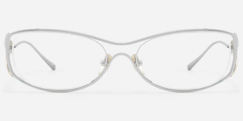 Okinawa - Silver Metal Double Wave Temple Glasses | Vooglam