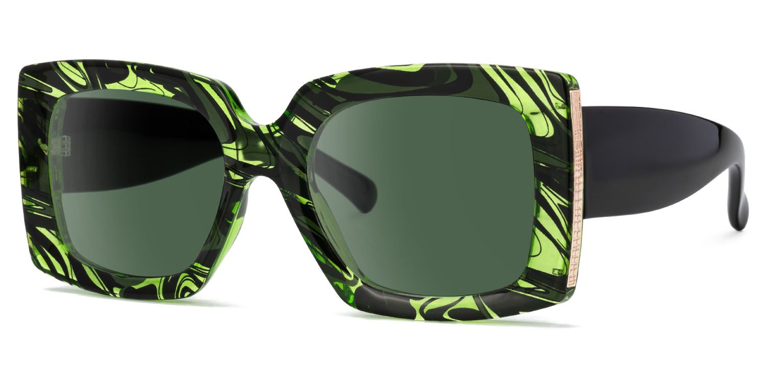 Borislav - Rectangle Green/Pattern Sunglasses | Vooglam Front View