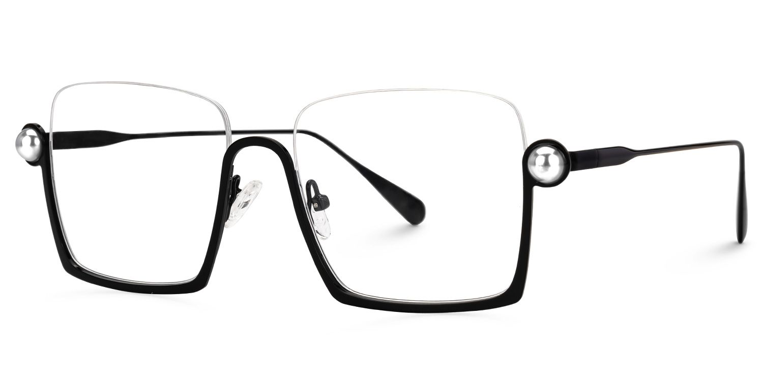 Fenella - Square Black Eyeglasses | Vooglam Front View