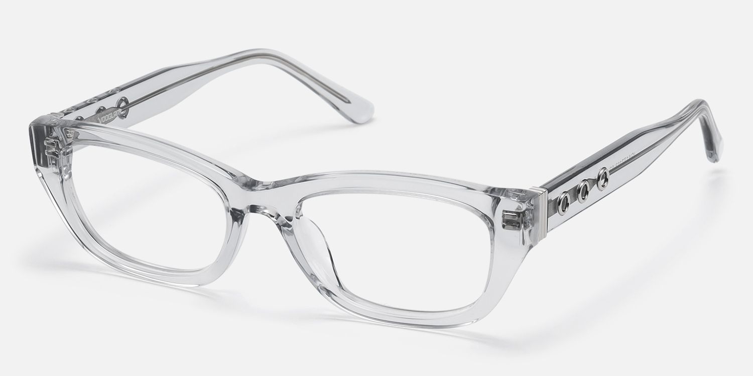 Riven - Crystal Grey Thick Cat Eye Frames | Vooglam Front View