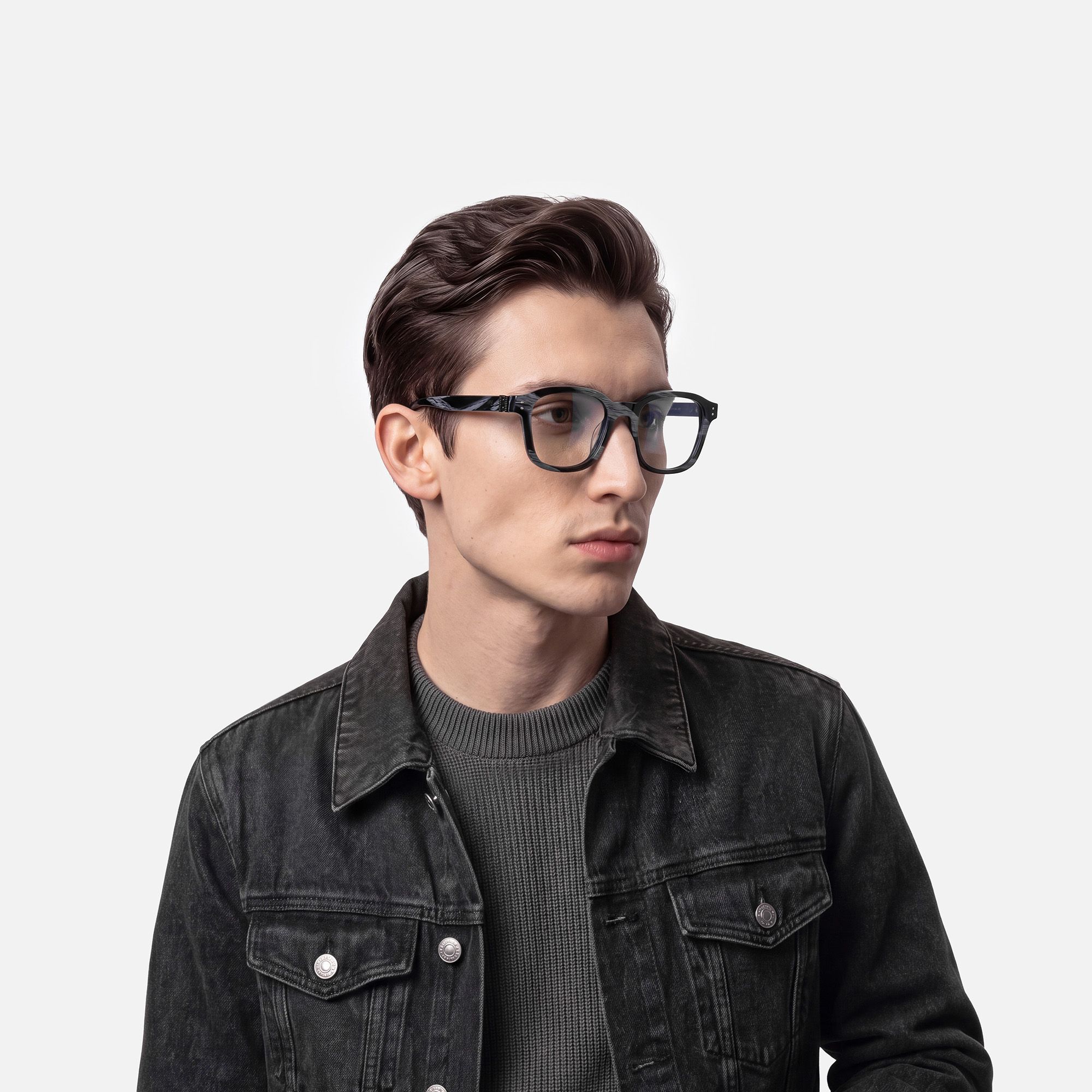 Rainier - Dark Blue Horn Zipper Square Glasses by Vooglam - Model Side Profile