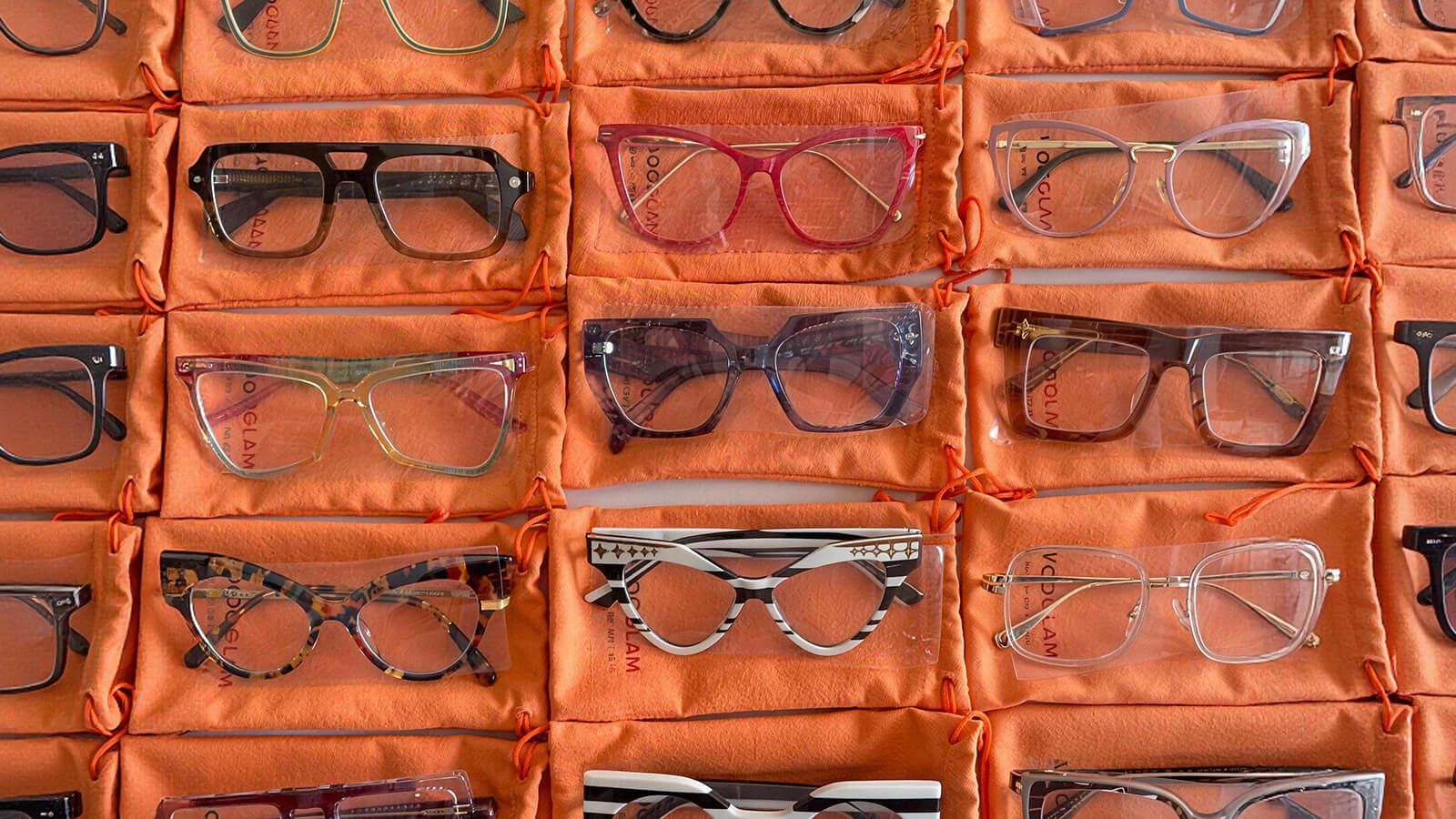 The frames come in different styles and designs, including cat-eye, rectangular, and more unique, geometric shapes. 
