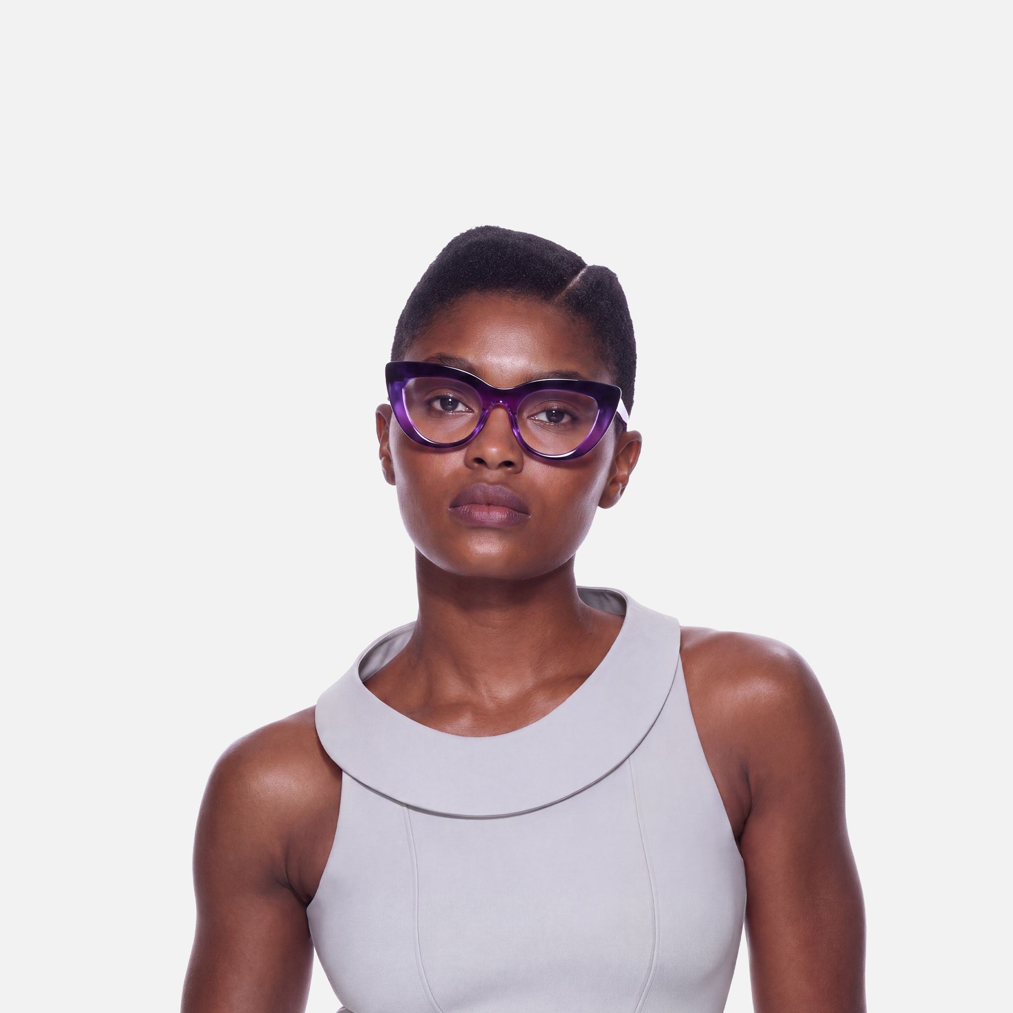 Pastora - Retro Cateye Purple Glasses | Vooglam On Model 1