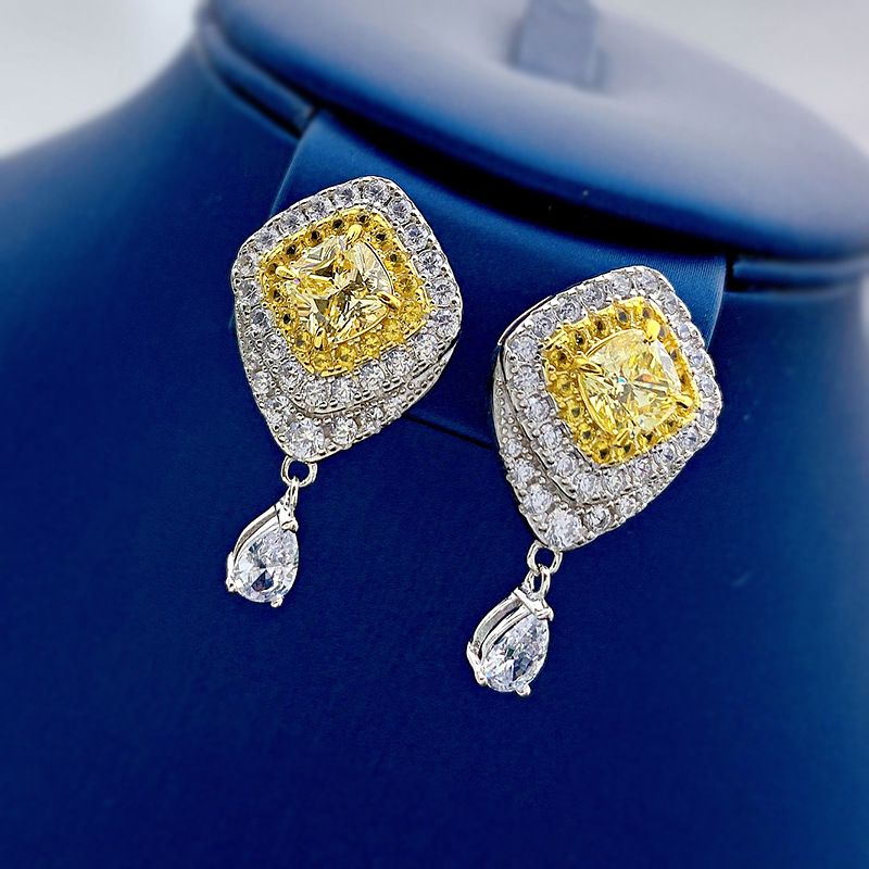 Trendy Fancy Yellow Rhombus Pierced Earrings | Vooglam On Model 2