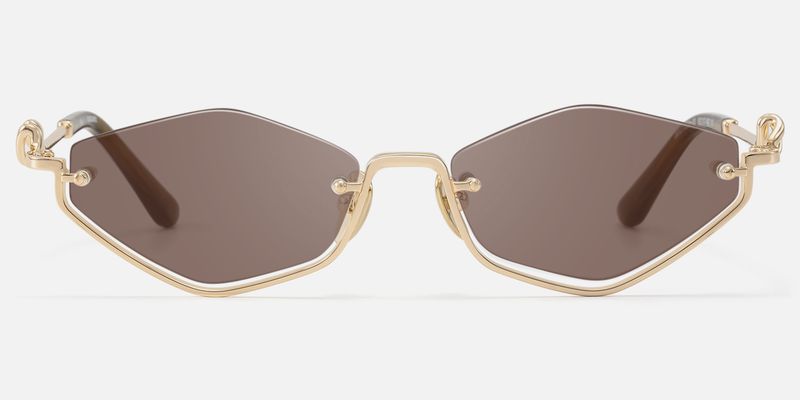 Niseko - Rose Gold Octagon Brown Tinted Sunglasses | Vooglam
