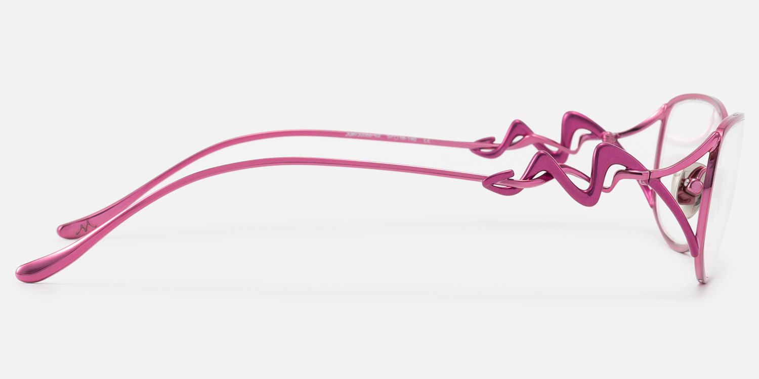 Okinawa - Pink Metal Hollow Design Oval Glasses | Vooglam Side View
