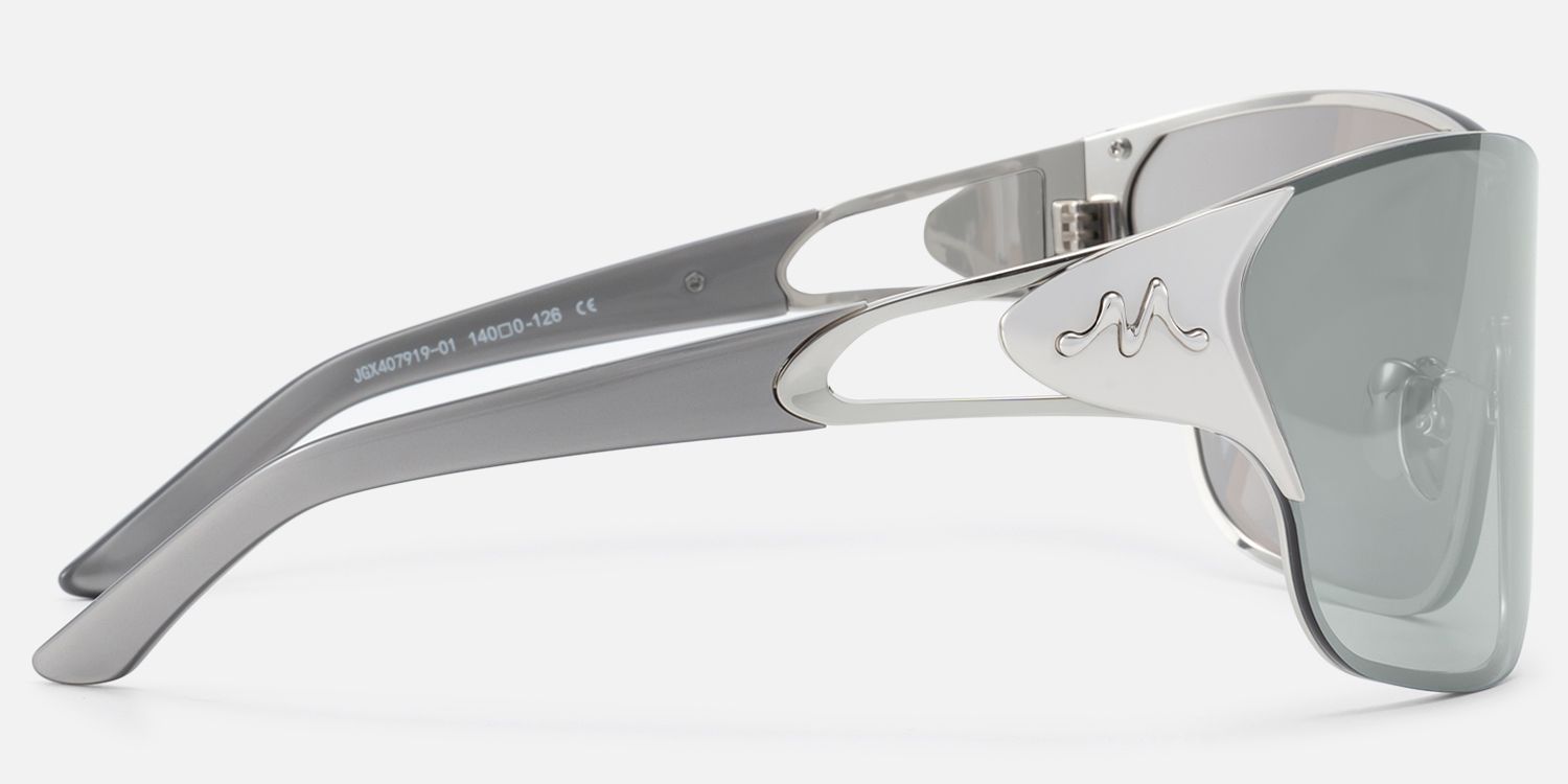 Suzuka - One Piece Shiny Silver Shield Sunglasses | Vooglam Side View