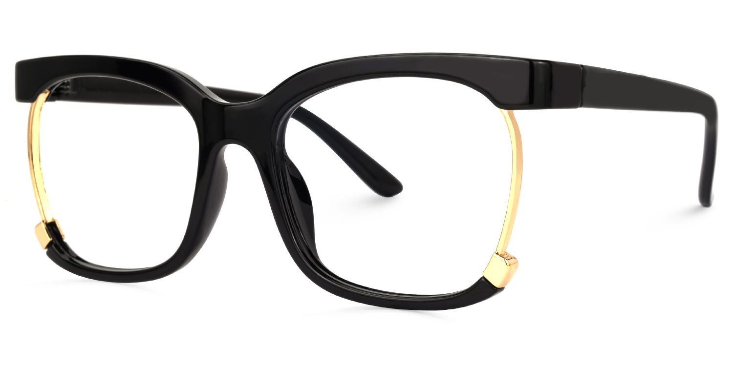 Adjoa - Rectangle Black Eyeglasses | Vooglam Front View