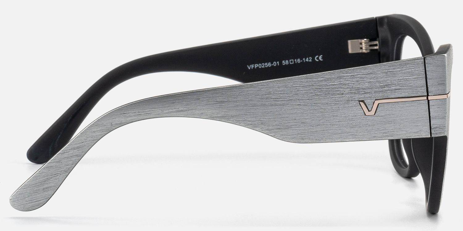 Elektra - Sleek Brushed Cat-Eye Designer Gray Glasses | Vooglam Side View