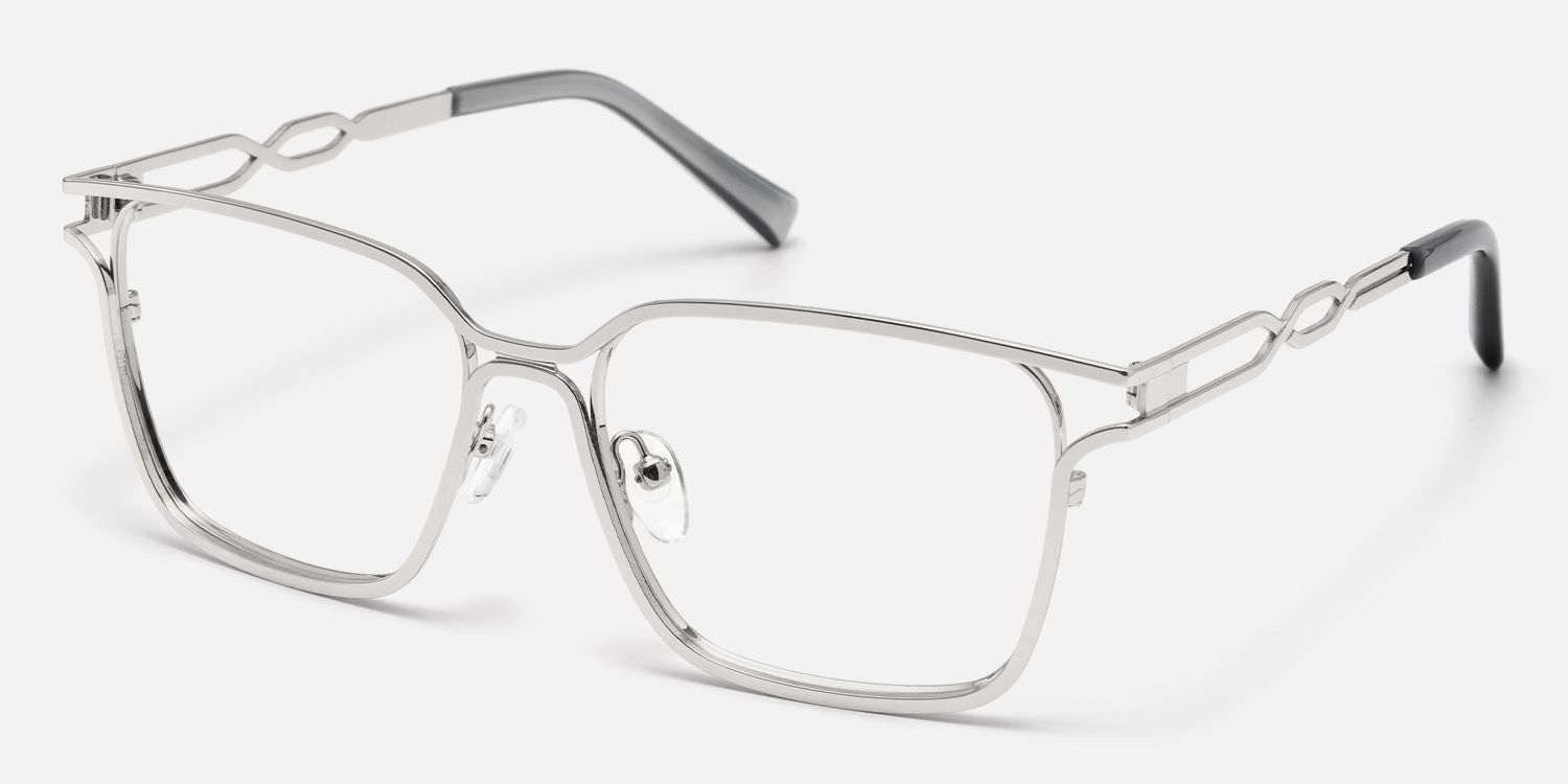 Frenzy - Rectangle Silver Eyeglasses | Vooglam Front View