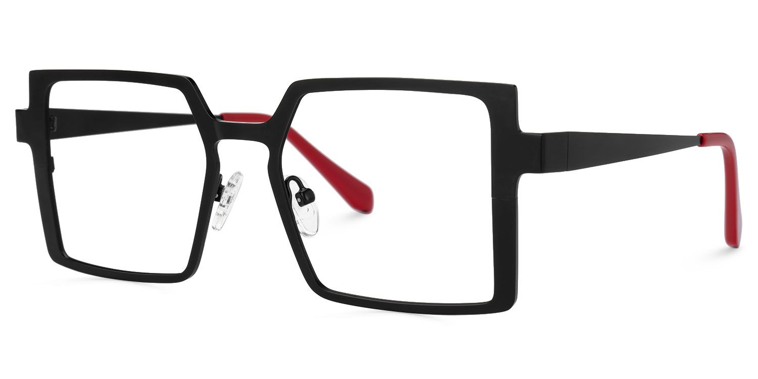Elowen - Rectangle Black Eyeglasses | Vooglam Front View