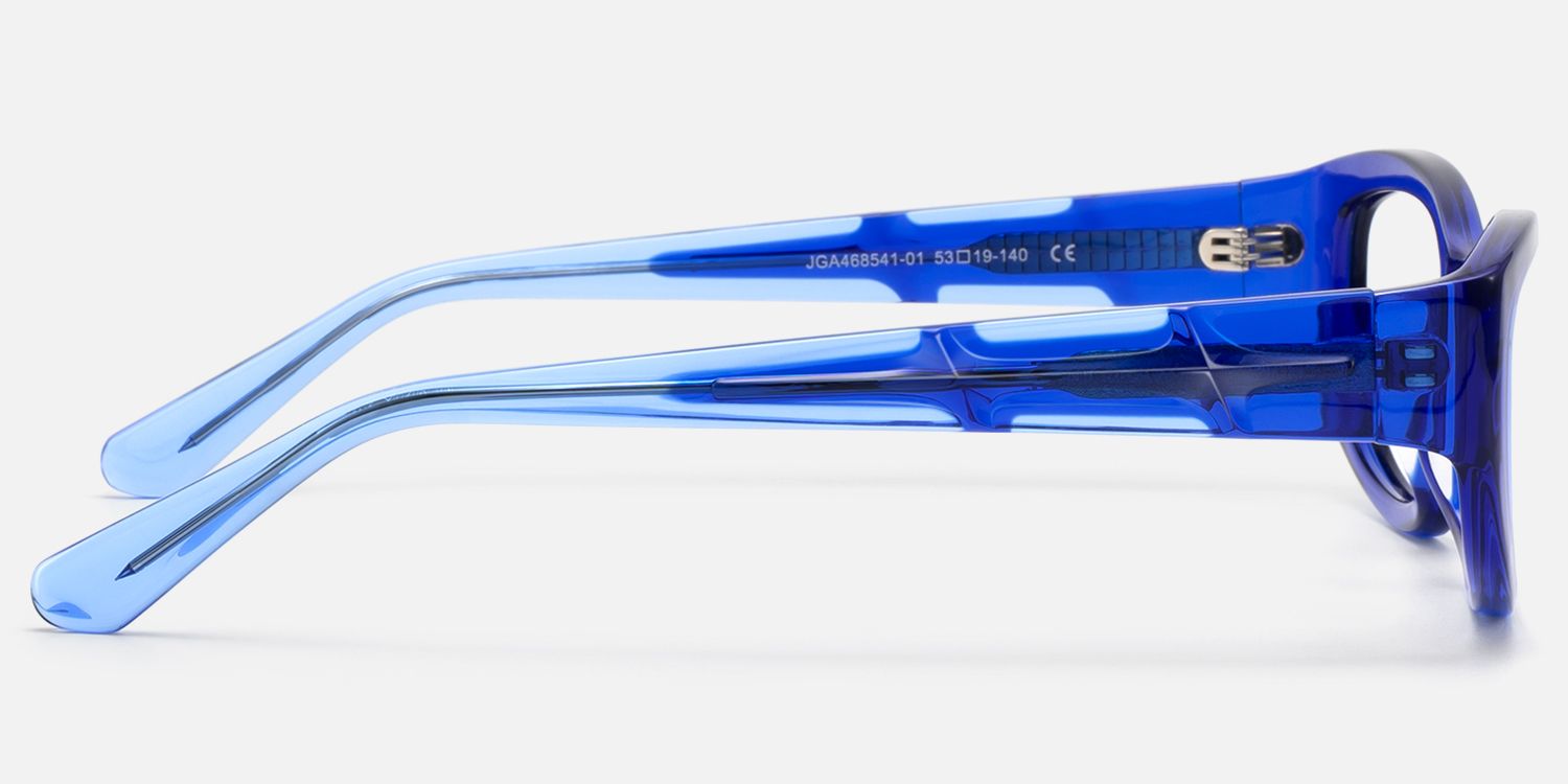 Bubble - Jelly Blue Oval Rectangle Y2K Glasses by Vooglam - Side View