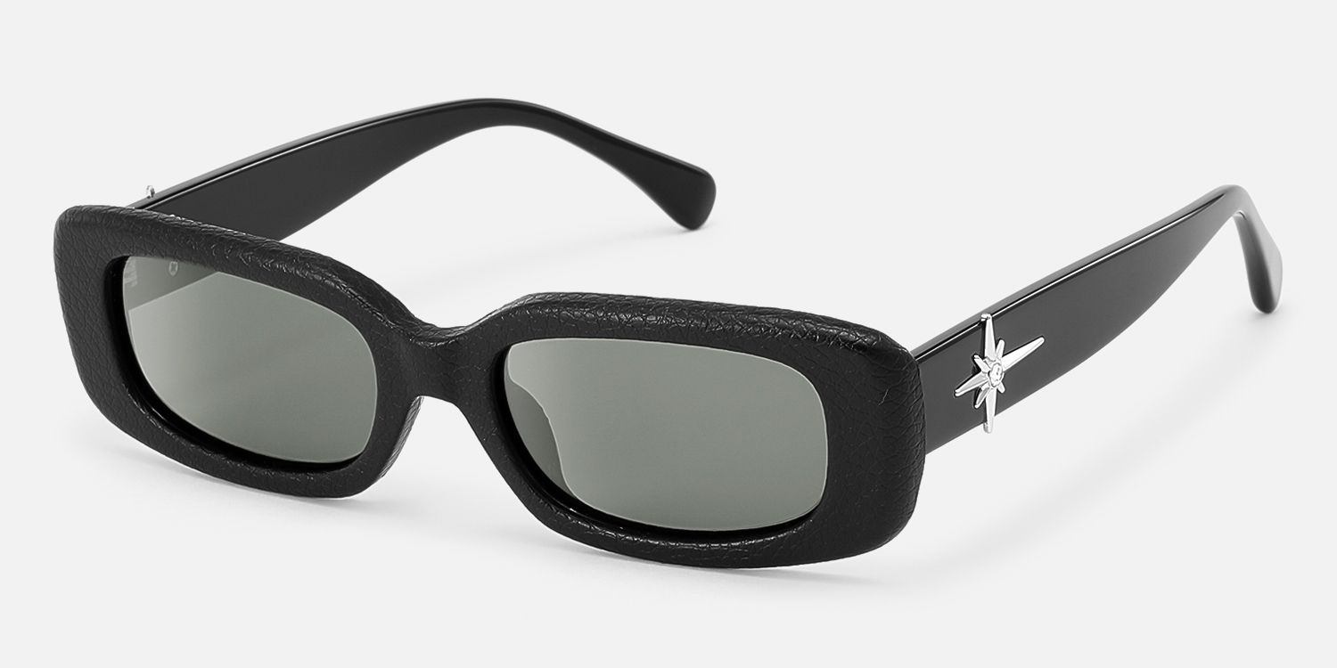 HideShades - Rectangle Black Sunglasses | Vooglam Front View