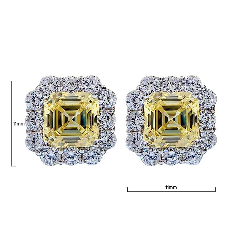 Glamorous Fancy Yellow Square Pierced Earrings by Vooglam - Angle View