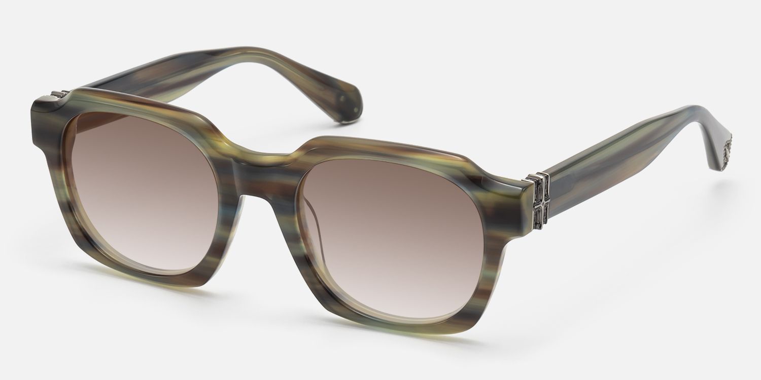 Vernon - Olive Green Striped Gradient Sunglasses | Vooglam Front View