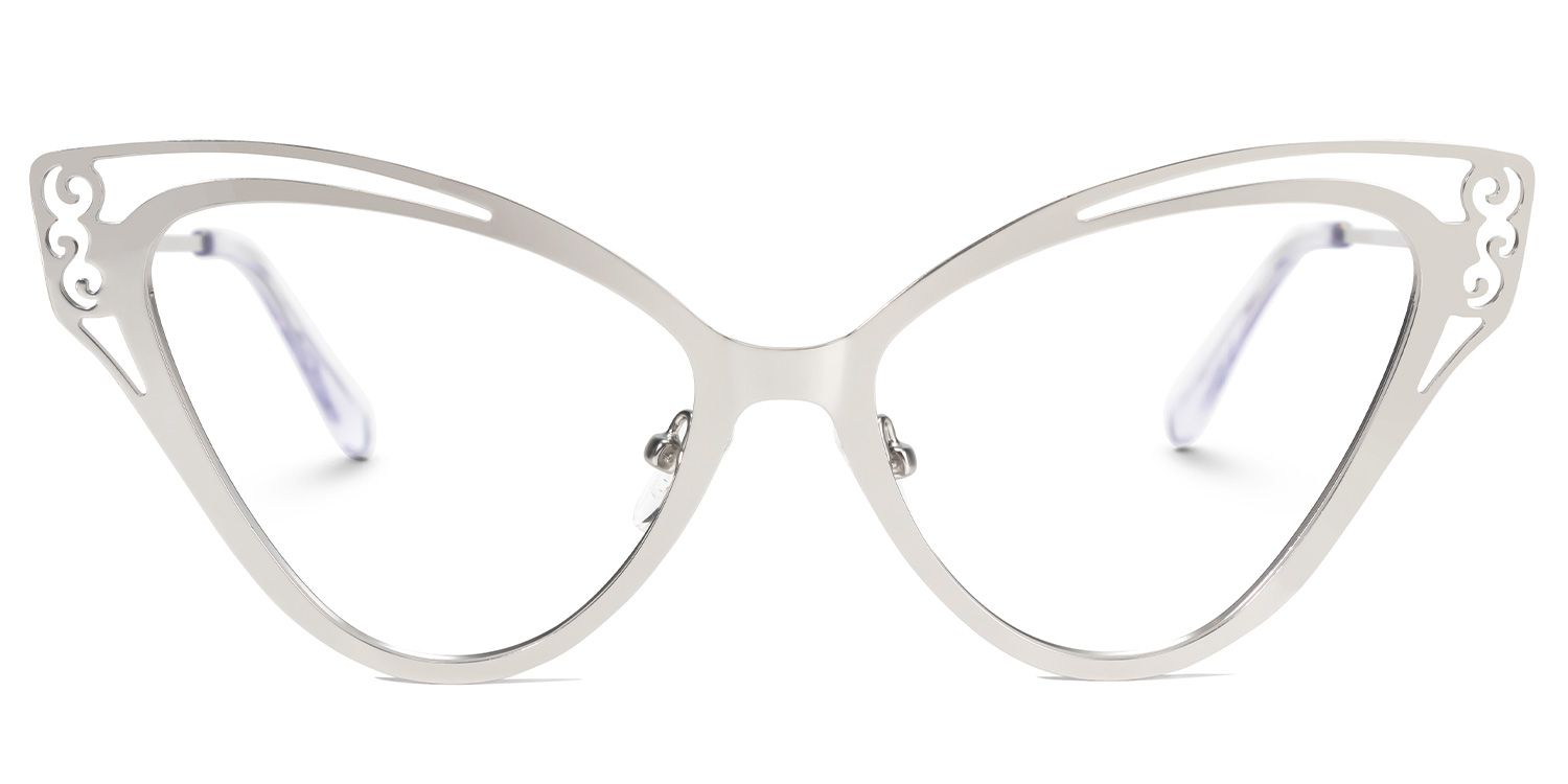 Calbhach - Cat Eye Silver Eyeglasses by Vooglam - Angle View