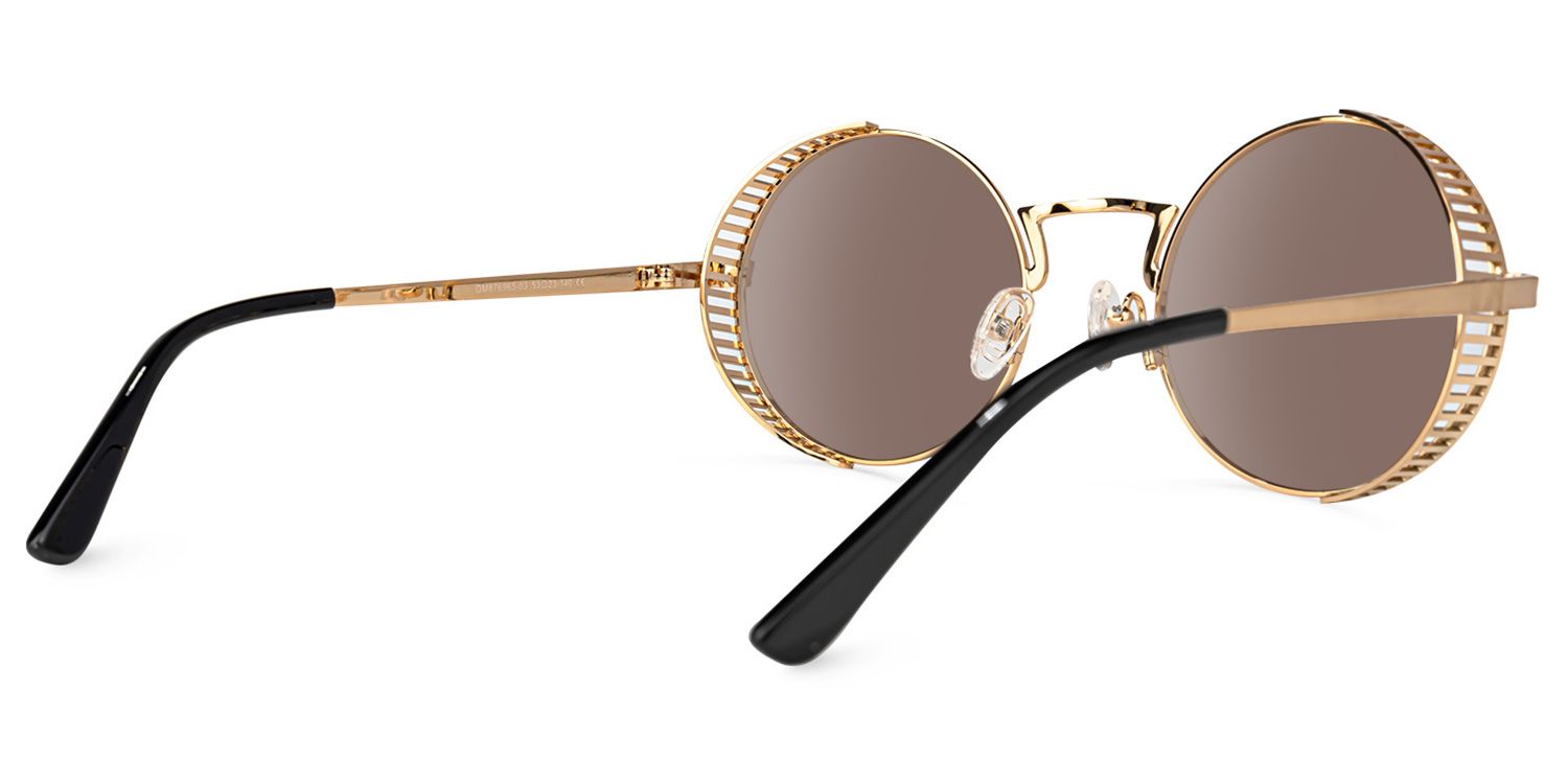 Rojas - Vintage-inspired Gold Round Sunglasses | Vooglam Side View