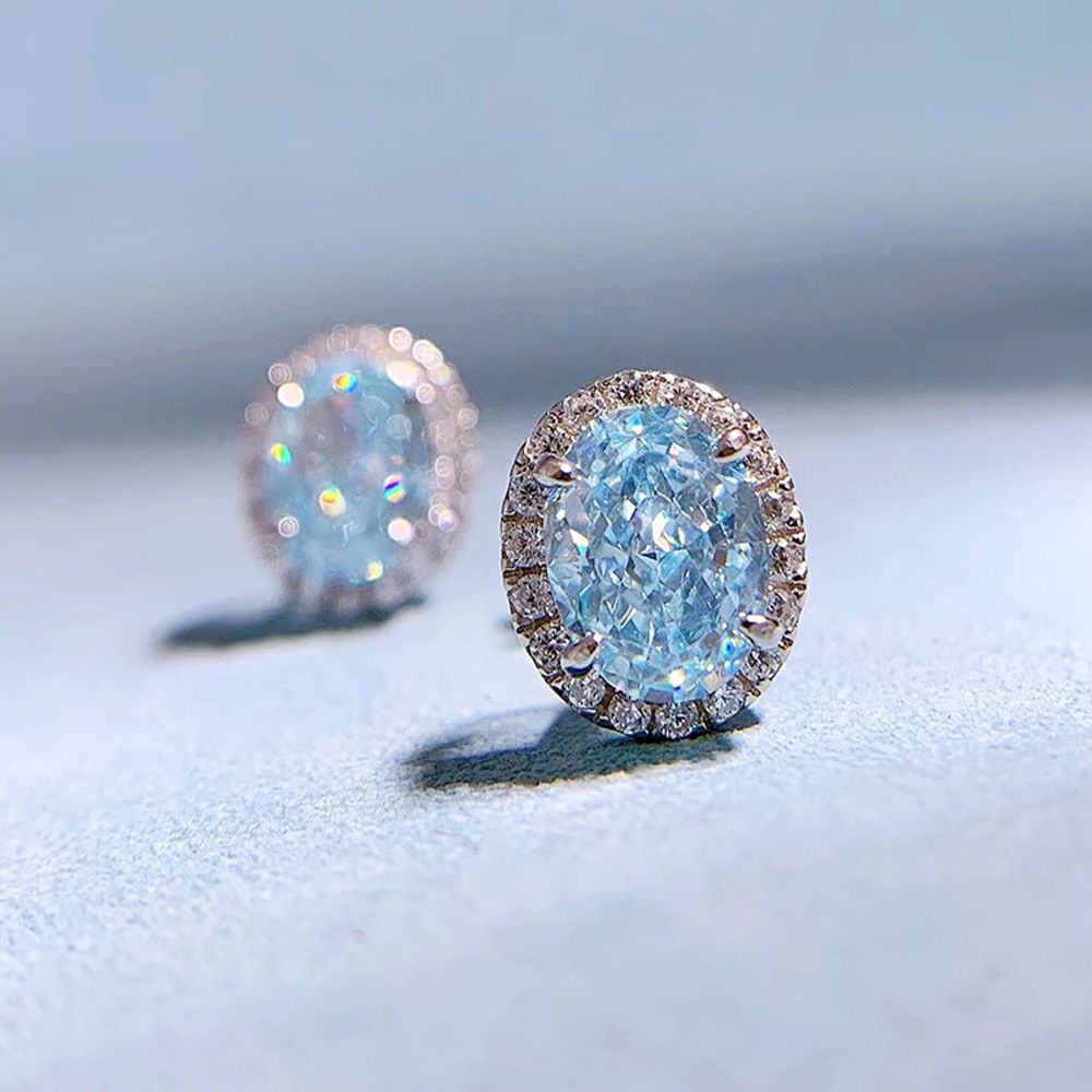 Refined Sapphire Blue Oval Pierced Earrings by Vooglam - Lifestyle Look
