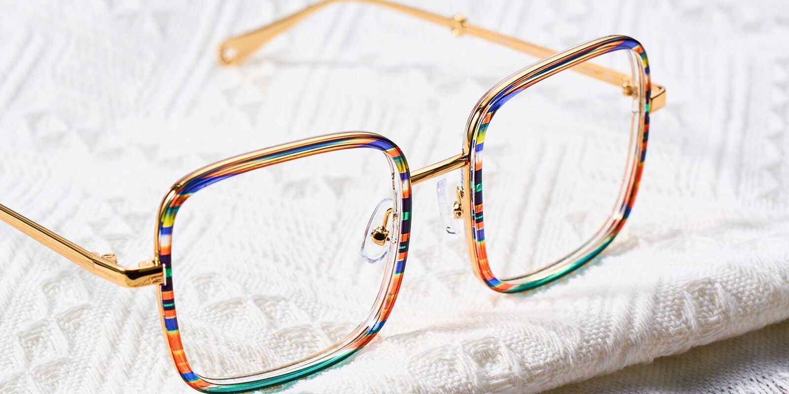 Colorful Stripe Gold Square Frames