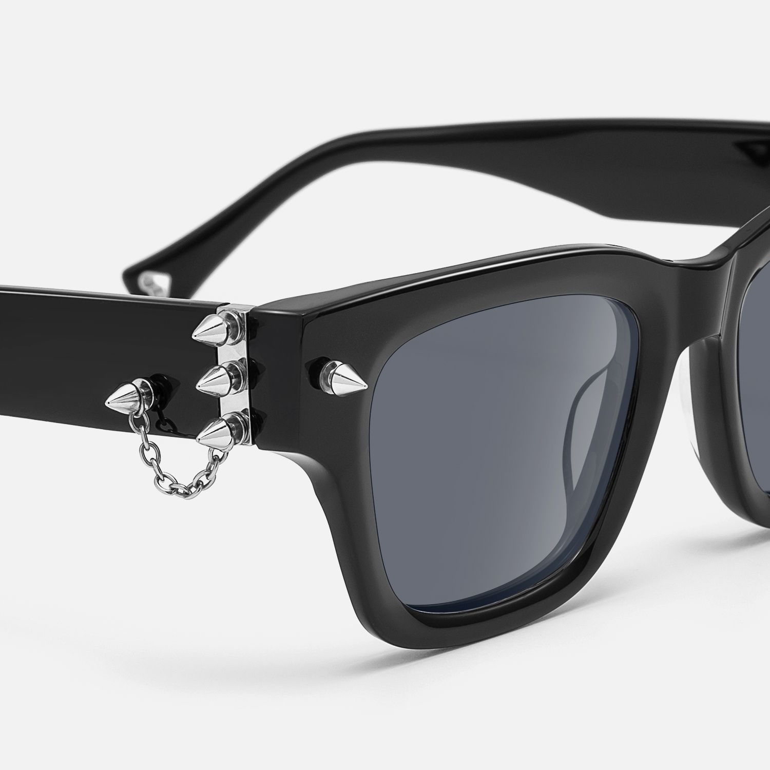 Stud - Rock Stud Black Rectangle Sunglasses | Vooglam Design Details