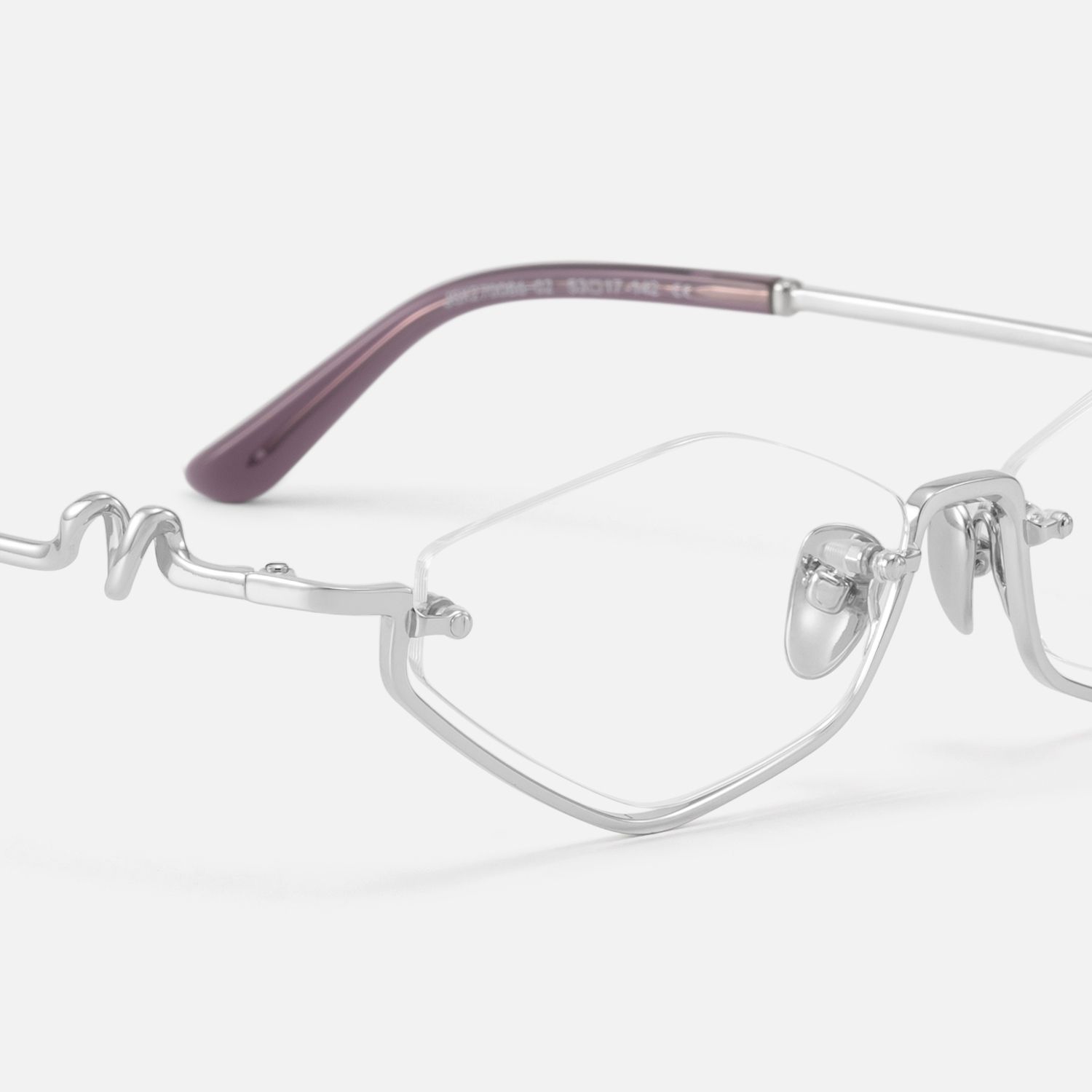Niseko - Silver Diamond Shape Bottom Rim Glasses | Vooglam Design Details